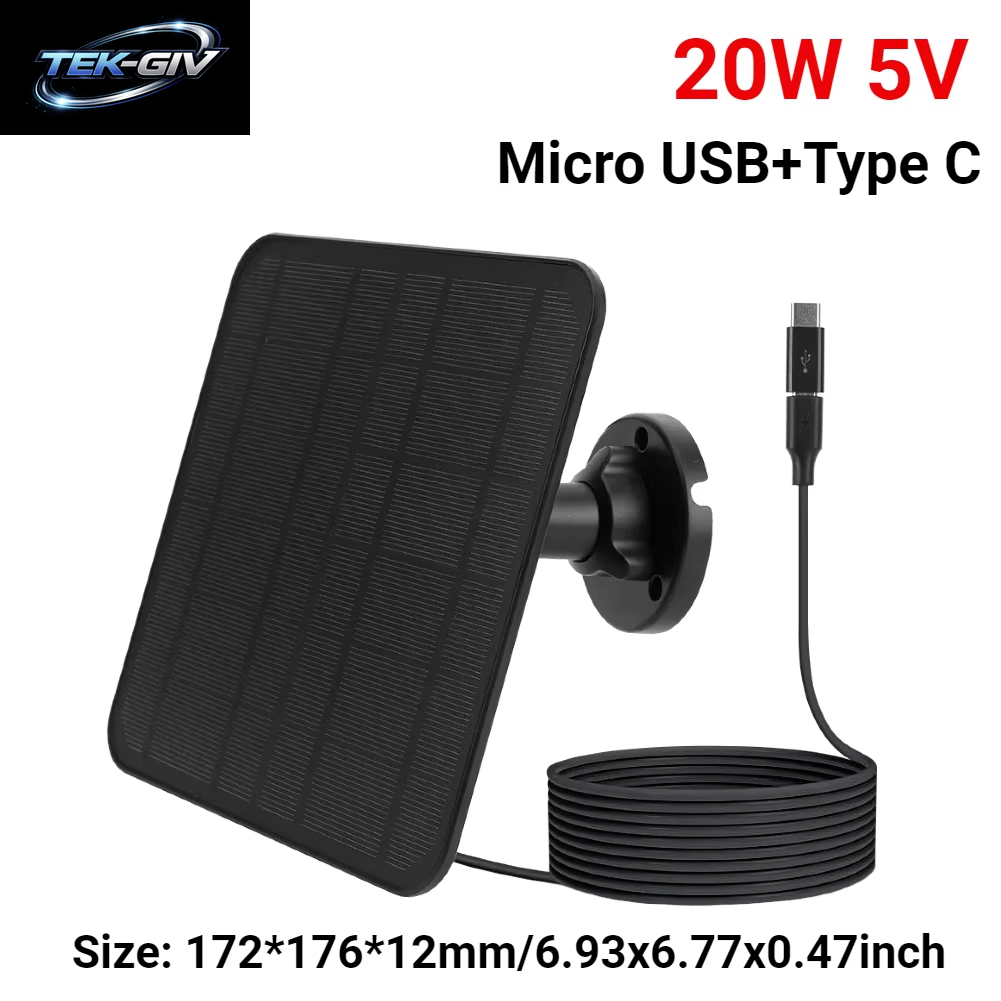 20/10 W Solarpanel Micro USB & USB-C Port Solarladepanel 9,8 Fuß Ladekabel 360 ° Einstellbare Montage Für Überwachungskamera