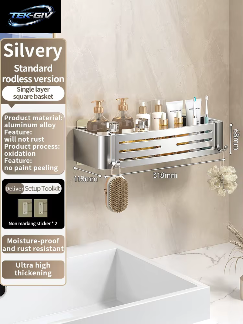 Keine Notwendigkeit, Wand Zu Bohren Für Die Installation, Badezimmerregal Aus Aluminium, Shampoo-Regal, Aufbewahrungshalter, Küchen-Organizer, Wandregal