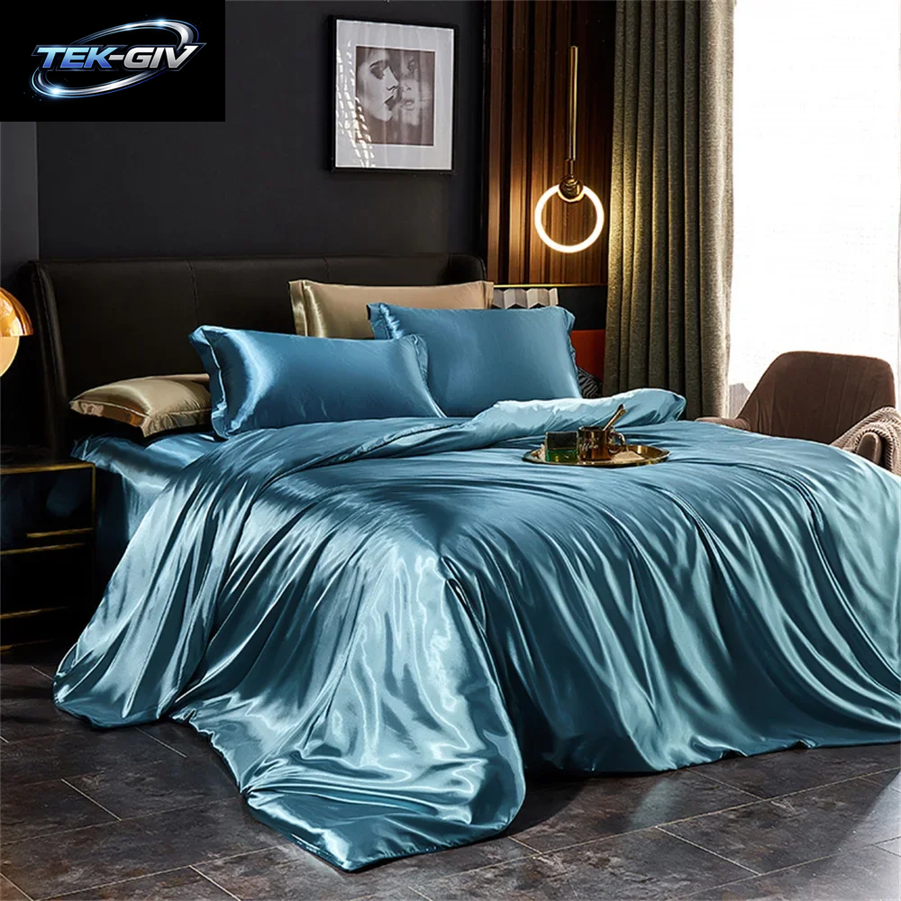 Bettwäsche-Set Aus Massiver Seide Mit Bettbezug, Bettlaken, Kissenbezüge, Luxuriöser Satin, Einzelbett, Doppelbett, Bettlaken, King-Size-Bett, Queen-Size-Bett