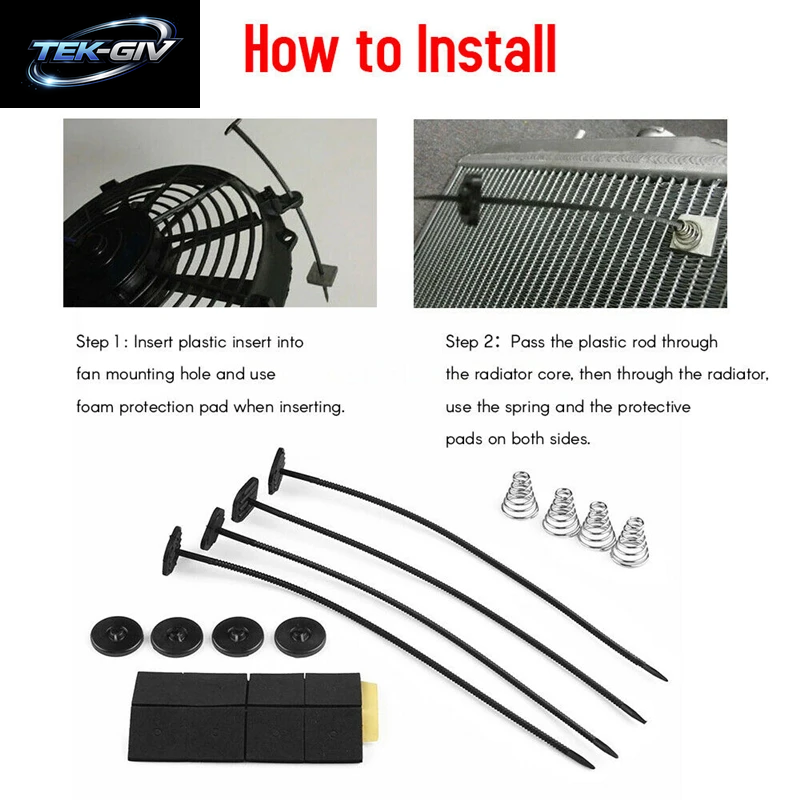 2 Teile/Satz Auto Auto Universal Elektrische Kühler Fan Ventilador Montage Kit 8X 9 "Krawatten 16X Gummi Pads 8X Anschlüsse 8X Frühling