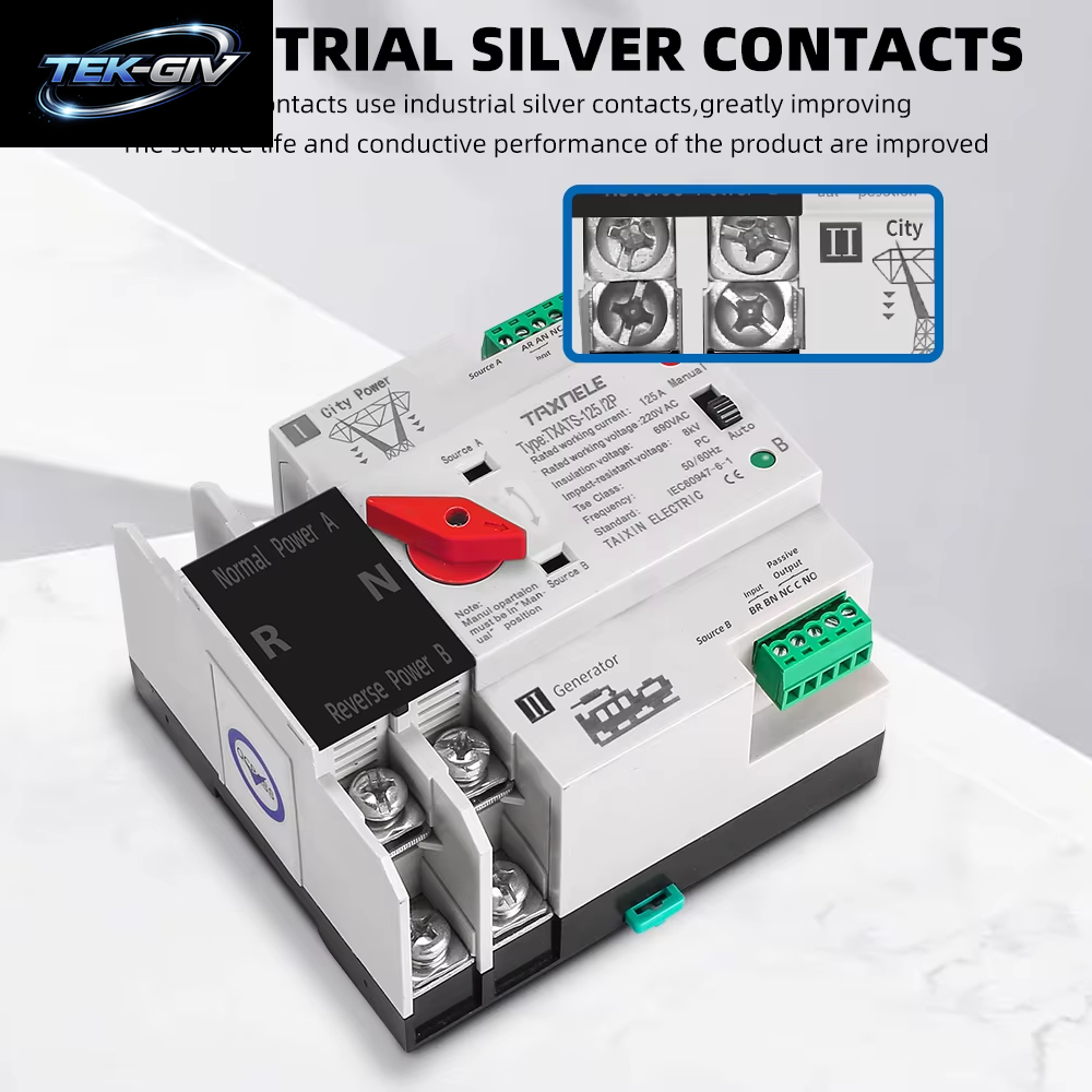 Din-Schiene 2P 3P 4P ATS Dual Power Automatischer Transferschalter Wahlschalter Unterbrechungsfreier Stromgenerator 63A 100A 125A