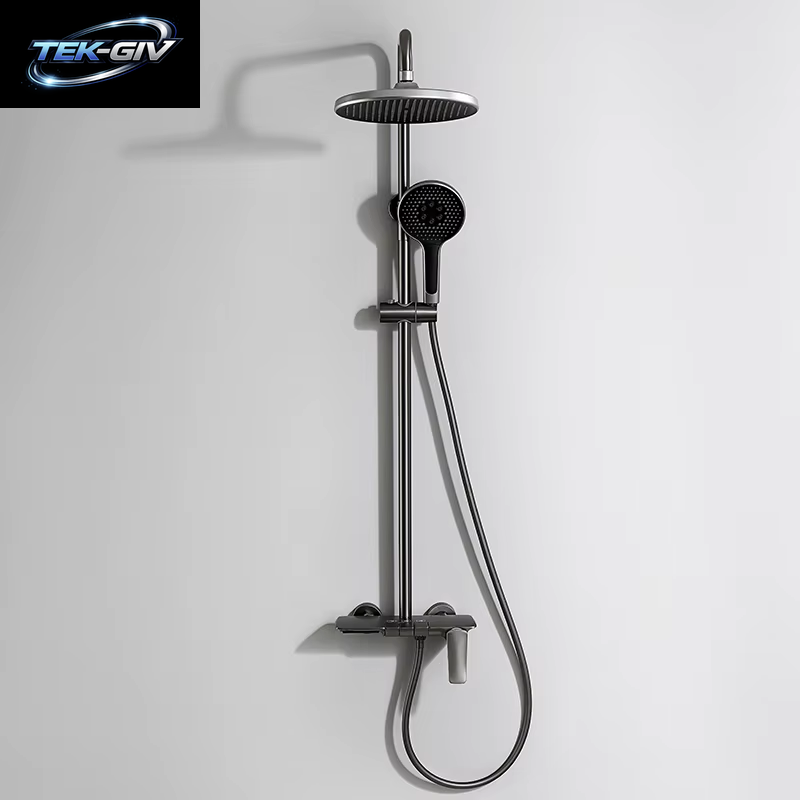 VGX Duschsystem Set Gold Badezimmer Duschkopf Set Luxus Duscharmatur Set 3-Wege Regendusche Mischbatterie Schwarz Grau Chrom
