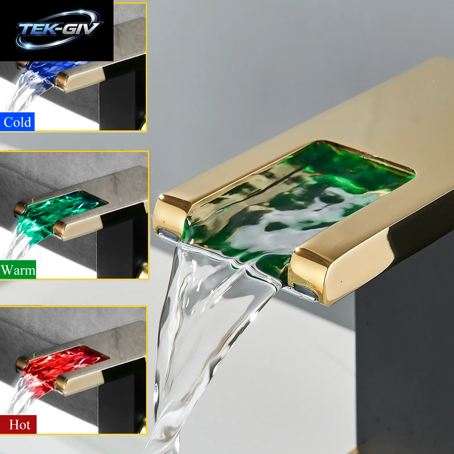 ULGKSD Waschbecken-Wasserhähne, Kalt Und Warm, Hydroelektrischer Led-Waschtischarmatur, Deckmontage, Wasserfall-Mischbatterie, Küche, Dual-Use-Wasserhahn, Kran