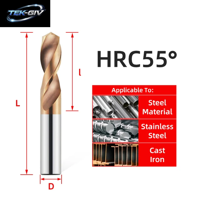 TOOLEYE HRC55 ° Wolframkarbid-Bohrer, Metallbohrer Für Cnc-Drehmaschine, Edelstahl, Bohren, Hartes Metallbearbeitungswerkzeug, 0,5–20,0 Mm
