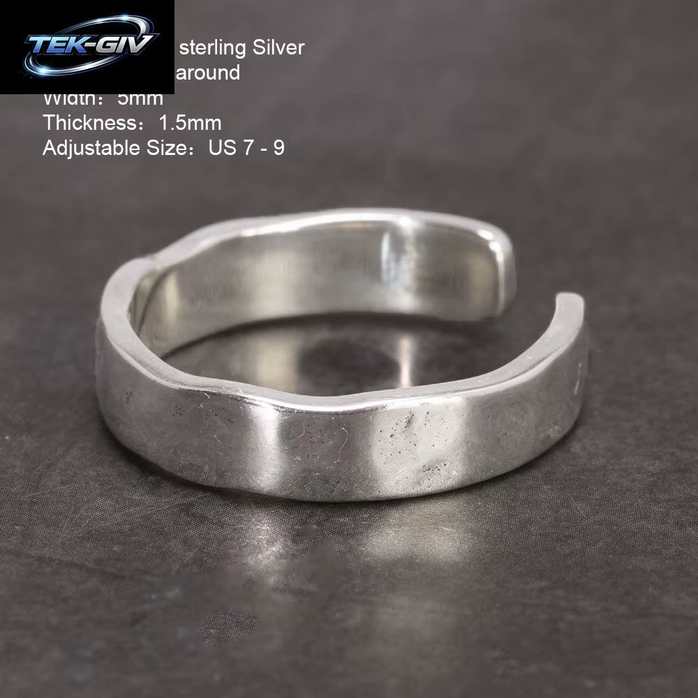 Herren- Und Damenringe Aus Sterlingsilber S925, Helles Handhammermuster, Minimalistischer, Verstellbarer Schmuck