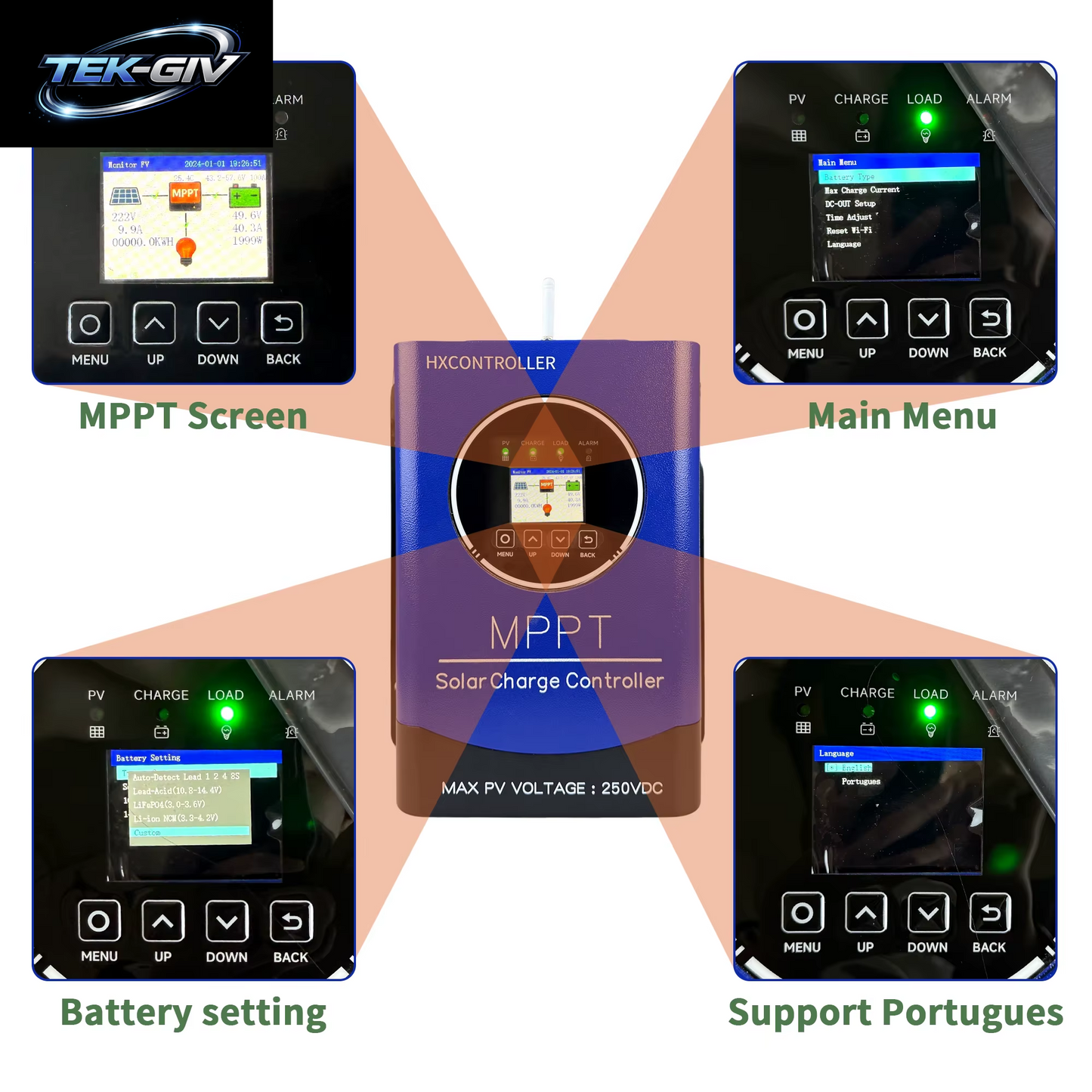 250VDC 40A 4800W Solarpanel-System-Laderegler PV MPPT Laderegler Smart WIFI APP Für 12V-120V 600W Solarpanel