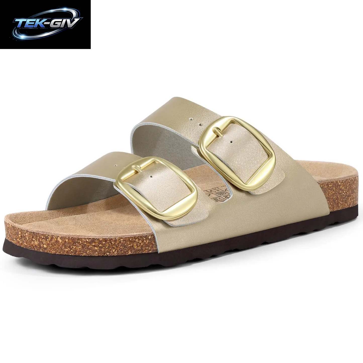 Litfun Damen Kork-Sandalen: Bequeme Leder-Pantoletten Mit Fußgewölbestütze Für Sommer Und Strand, Mit Verstellbarer Schnalle