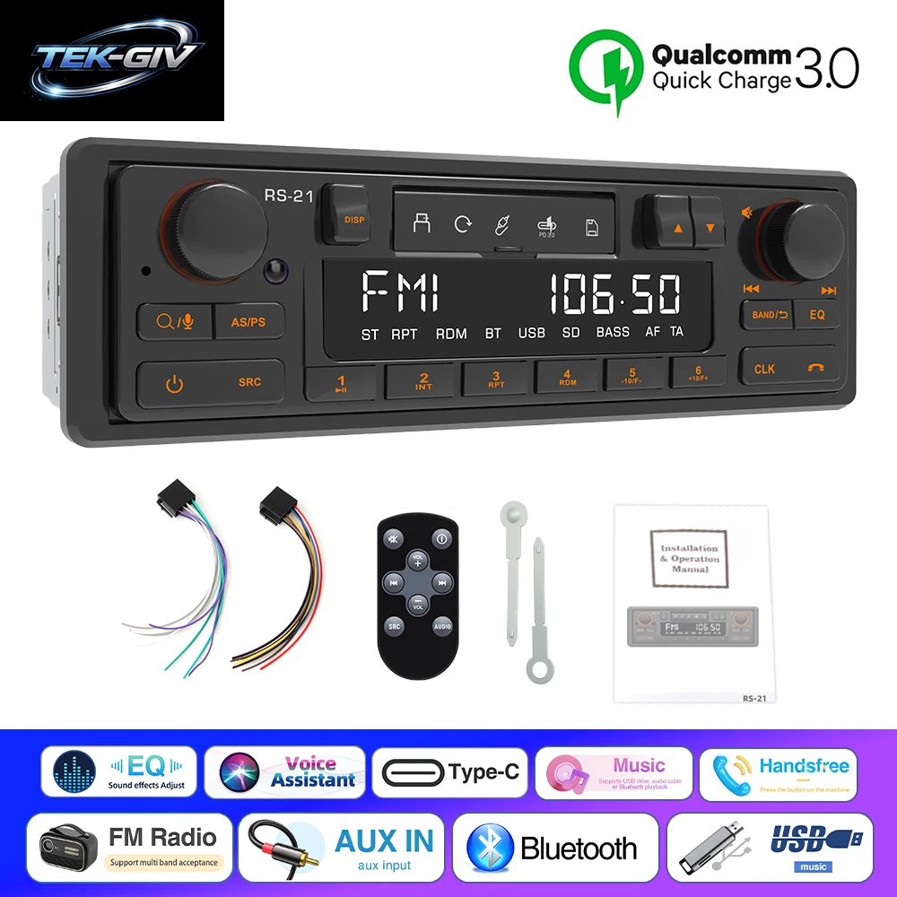 1DIN Retro Autoradio Mp3-Player Stereo Bluetooth FM AM RDS Unterstützung QC3.0 Für Porsche VW Benz BMW Land Rover Audi Alfa Romeo