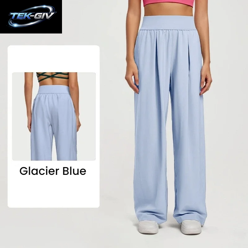 Damen Weite Hose Mit Hoher Taille, Locker Sitzende Sommerhose, Atmungsaktive Yogahose, Drapierte Fitness- Und Lounge-Kleidung
