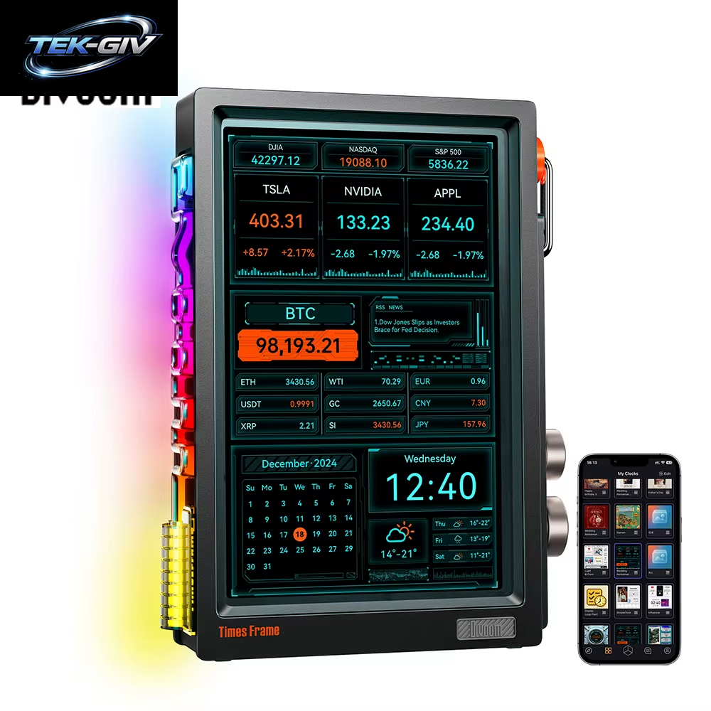 Divoom Times Frame Smart Hd-Bildschirm | 10,1" DIY Digitaluhr | Krypto-Aktien-Wetterkalender | Tech Gift Schreibtisch-Setup