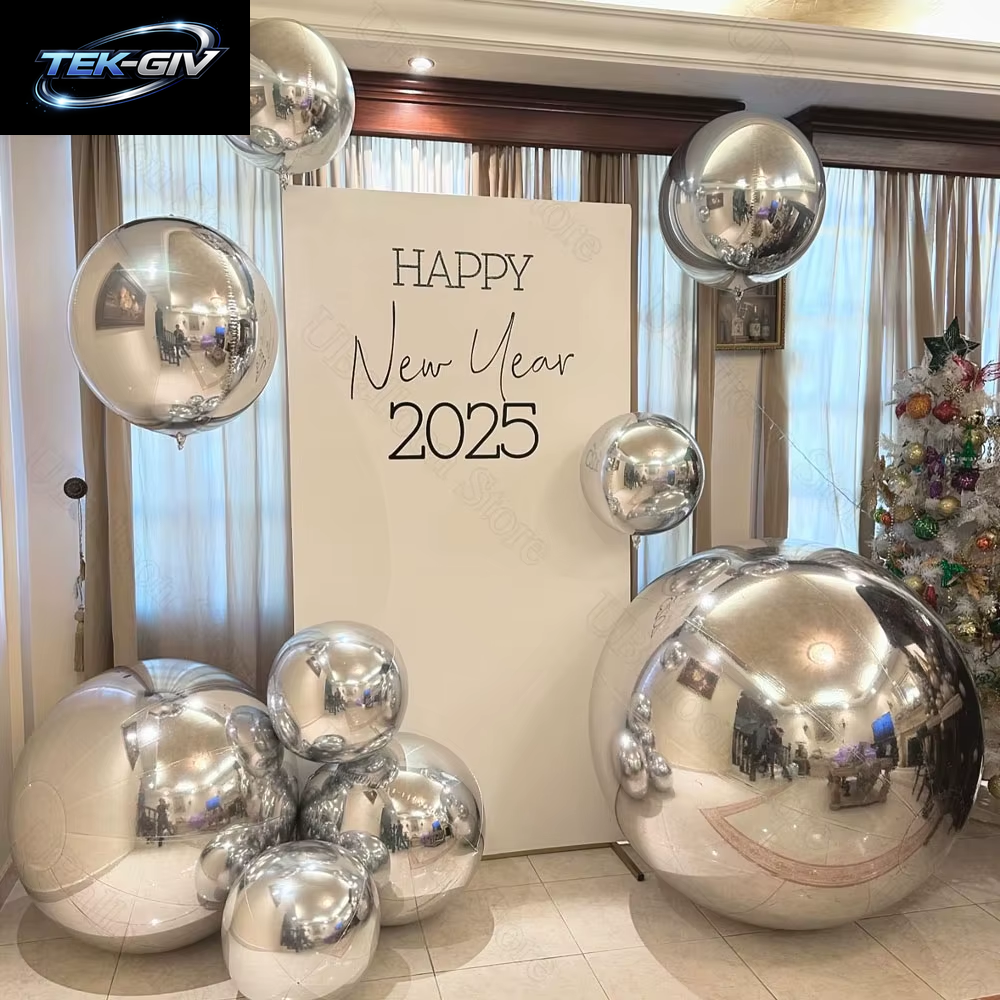 10 Stück Silberne 4D-Rundballons 10 18 22 32 Zoll Große Metallische Silberfolienballons Für Geburtstag, Hochzeit, Silberne Partydekorationen