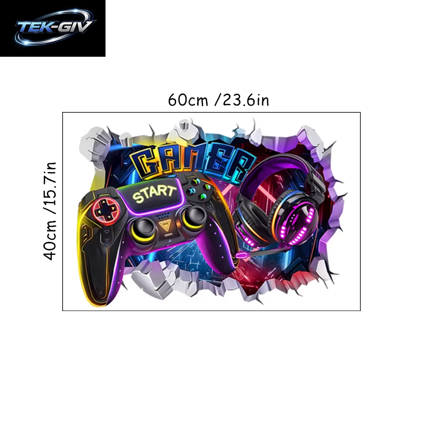 3D Broken Wall Hole Art Gamer Gamepad Vinyl Wandaufkleber Für Zuhause Kinderzimmer Junge Schlafzimmer Play Zone Dekoration Videospiel Poster