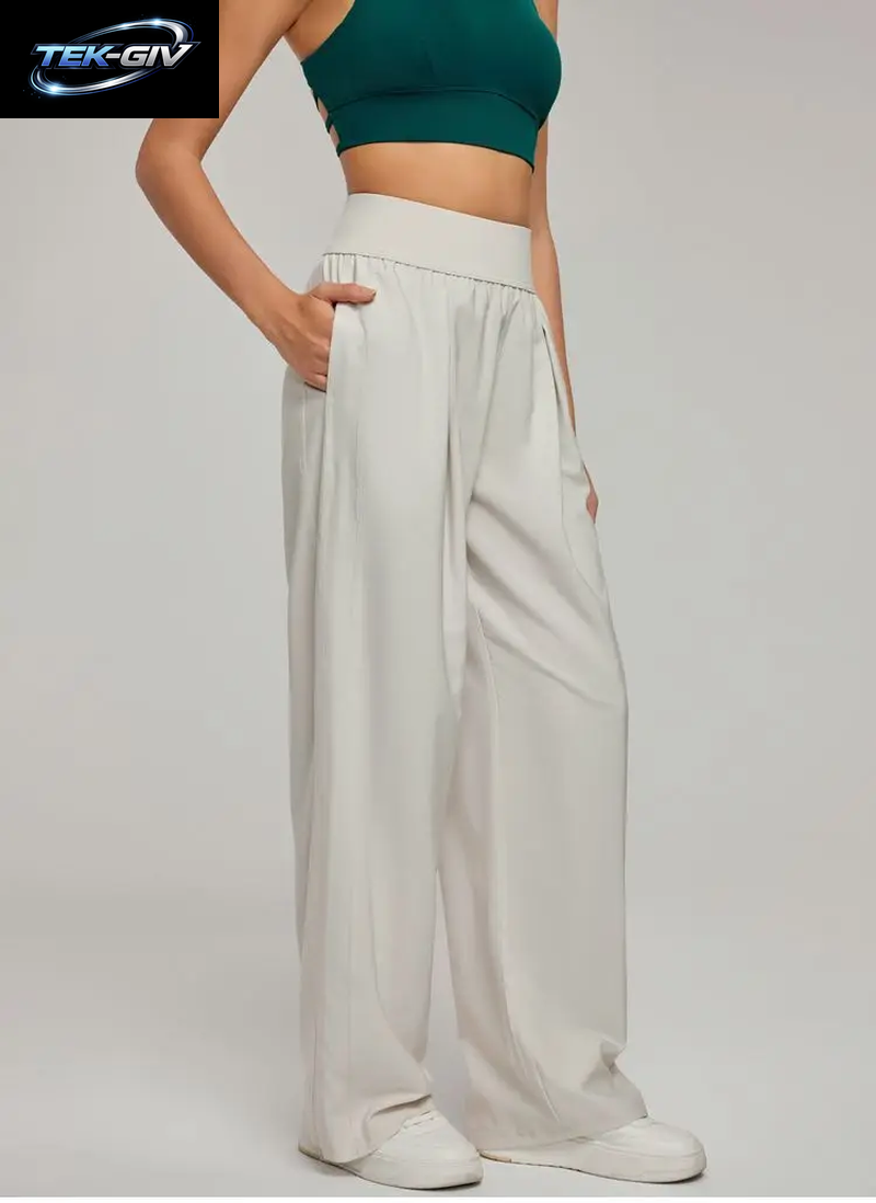 Damen Weite Hose Mit Hoher Taille, Locker Sitzende Sommerhose, Atmungsaktive Yogahose, Drapierte Fitness- Und Lounge-Kleidung