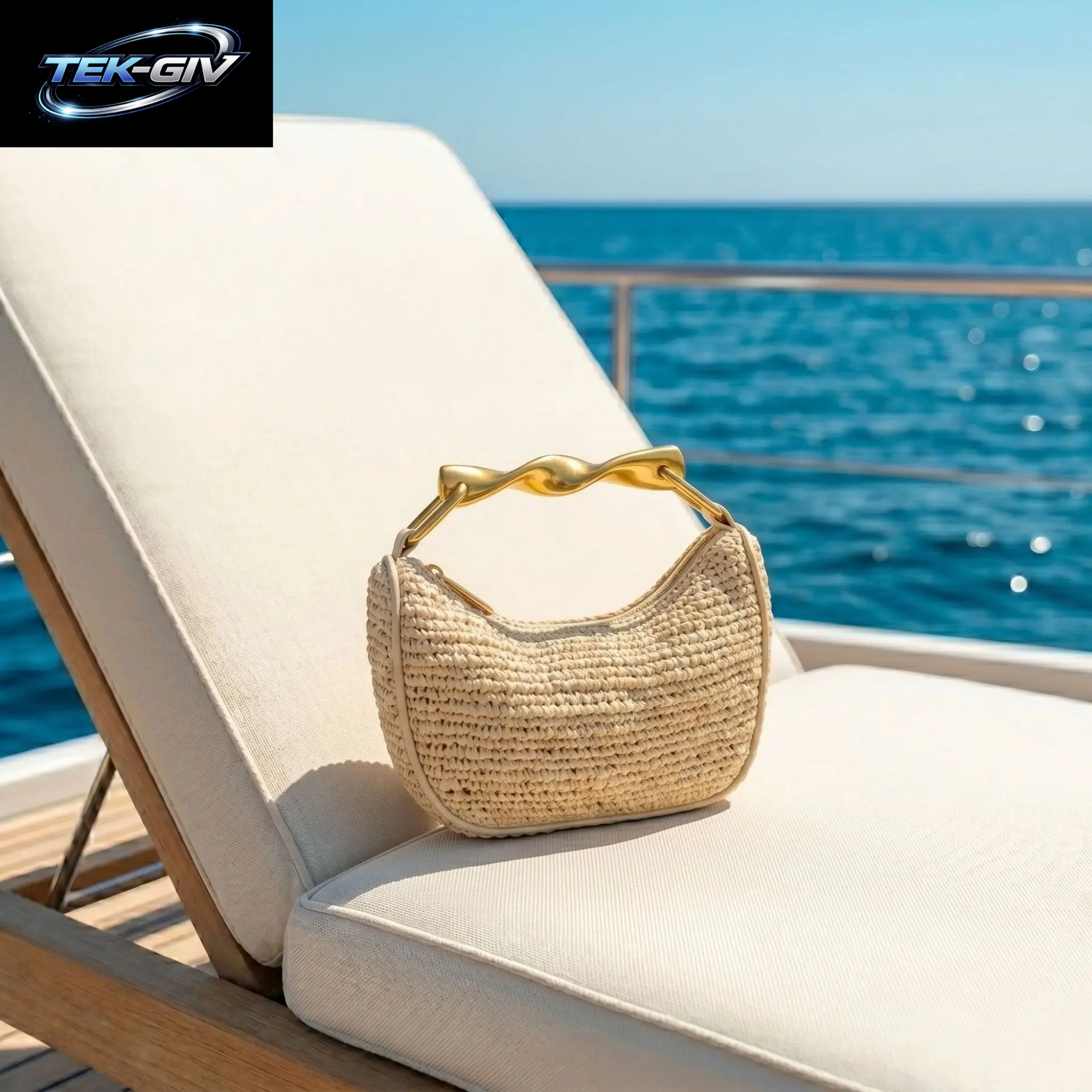 Lässige, Modische, Vielseitige Metall-Kissen-Tasche Aus Gewebtem Stroh Für Den Urlaub Am Meer, Boston-Clutch-Umhängetasche