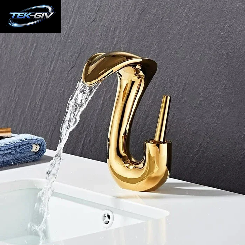 Weißer Cobra-Design Badezimmer-Waschtischhahn – Wasserfall-Mischbatterie Mit Kalt- Und Warmwasser-Keramikventil, Wassersparend, Weiß