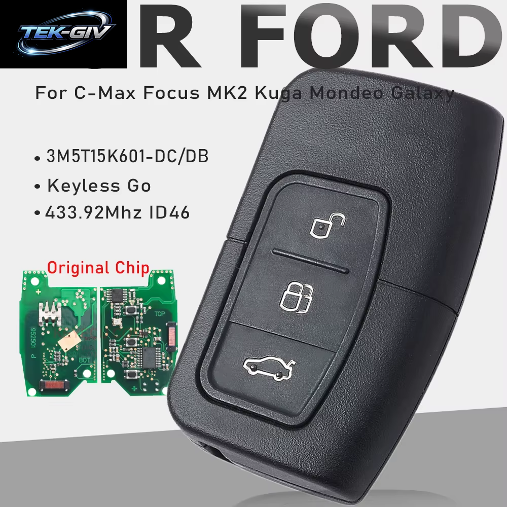 KEYECU 3M5T15K601-DC/DB Keyless Go Für Ford C-Max Focus MK2 Kuga Mondeo Galaxy 2007 2008 2009 2010 Smart Remote Key 433,92 Mhz