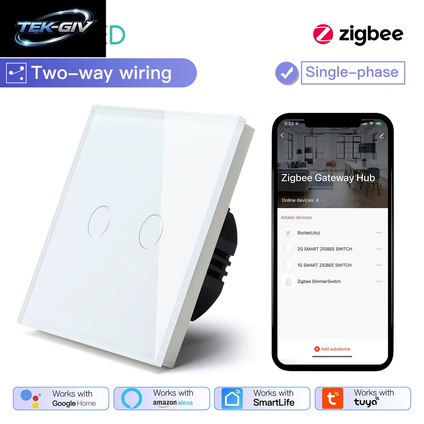 BSEED Zigbee Schalter 1/2/3Gang 2Way Verdrahtung Smart Touch Licht Schalter Wand Sensor Schalter Tuya APP Smart Leben Google Alexa