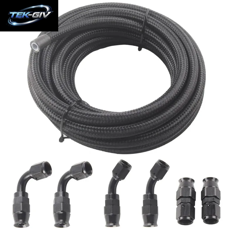 An6 An8 An10 3 M/10 Fuß E85-Rohr, Nylon, Edelstahl, Geflochten, PTFE, Schwarz, Kraftstoffleitungs-Montagesatz Mit 6 Drehbaren Schlauchenden