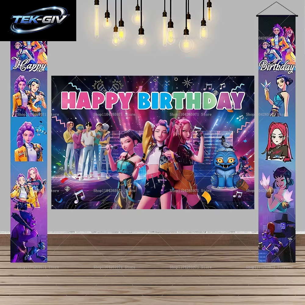Heißer K-Pop-Demonenjäger-Hintergrund Als Türbanner Für Kinder- Und Erwachsenen-Geburtstagsfeiern, Babyparty-Fotokabinen-Hintergrundrequisiten