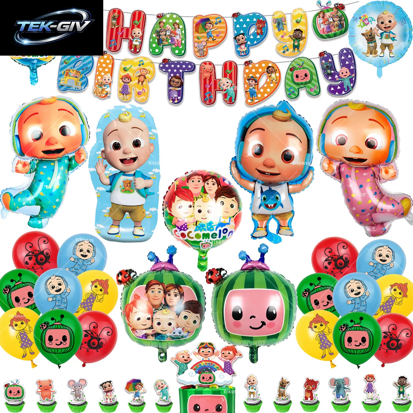 Cocomelon Ballon JJ Melone Wassermelone Spielzeug Alles Gute Zum Geburtstag Banner Party Dekoration Hintergrund Kuchen Topper JOJO Einweggeschirr