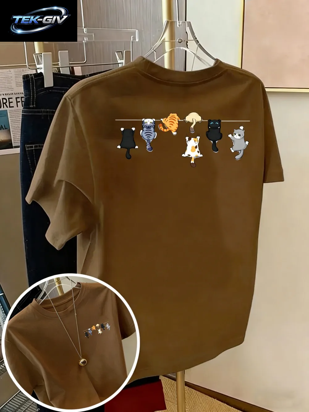 Cartoons Cats Prints T-Shirts Sommer Damen Baumwoll-T-Shirts Basic O-Ausschnitt Oversize Kurzarm-Tops Casual Street Woman Kleidung