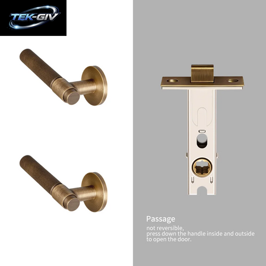 DOOROOM Messing-Türschloss-Set, Modernes Streifenmuster, Antike Bronze, Innentürschloss, Dekoratives Schloss, Privatsphäre-Schloss, Durchgangsschloss