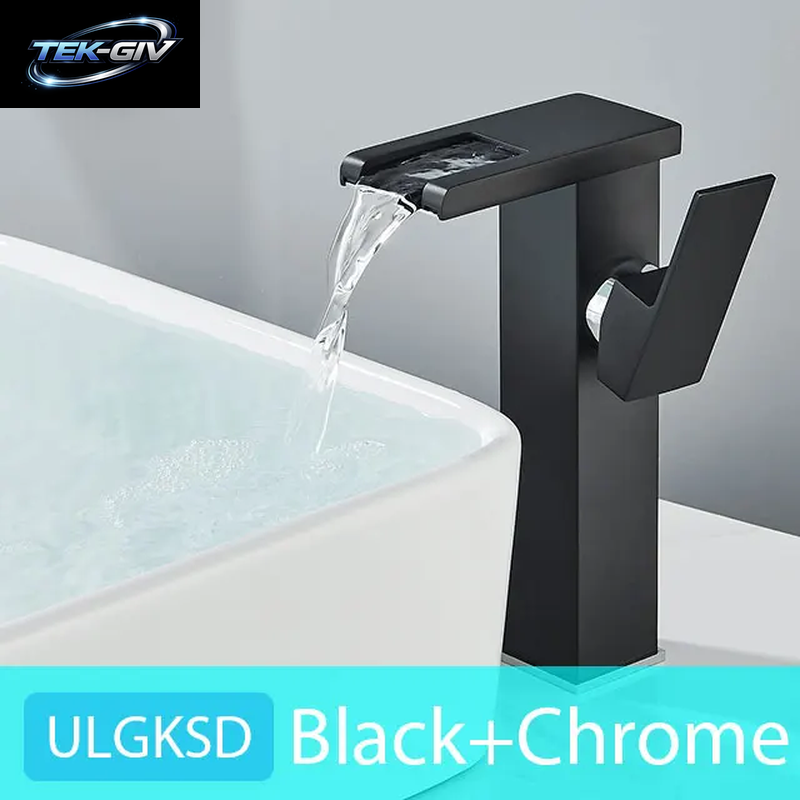 ULGKSD Waschbecken-Wasserhähne, Kalt Und Warm, Hydroelektrischer Led-Waschtischarmatur, Deckmontage, Wasserfall-Mischbatterie, Küche, Dual-Use-Wasserhahn, Kran