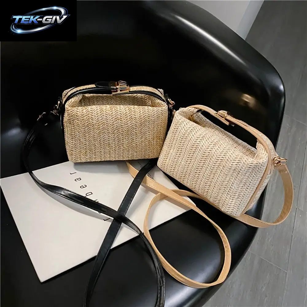 Mode Mit Hardware-Schloss Umhängetasche Trend Ige Große Kapazität Einfache Stroh Handtasche Weichen Griff Strand Tasche Frauen Mädchen