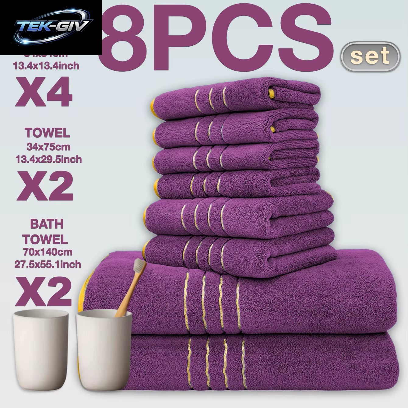 8-Teiliges Luxus-Hotel-Badetuch-Set Aus Hochwertiger Baumwolle, Einschließlich Weichem, Saugfähigem, Schnell Trocknendem Set, Geeignet Für Badezimmer.