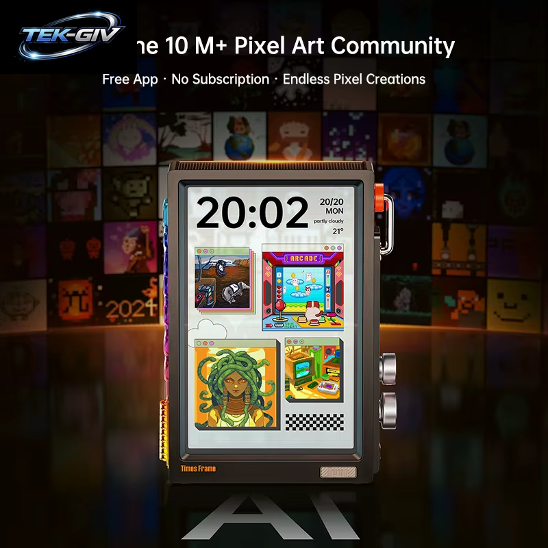 Divoom Times Frame Smart Hd-Bildschirm | 10,1" DIY Digitaluhr | Krypto-Aktien-Wetterkalender | Tech Gift Schreibtisch-Setup
