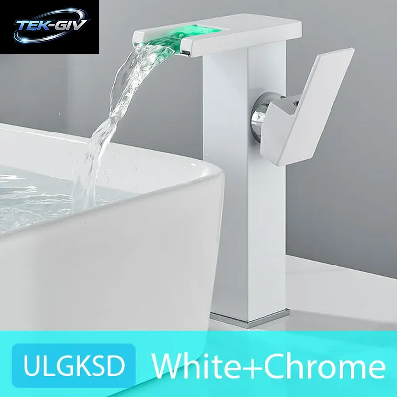 ULGKSD Waschbecken-Wasserhähne, Kalt Und Warm, Hydroelektrischer Led-Waschtischarmatur, Deckmontage, Wasserfall-Mischbatterie, Küche, Dual-Use-Wasserhahn, Kran