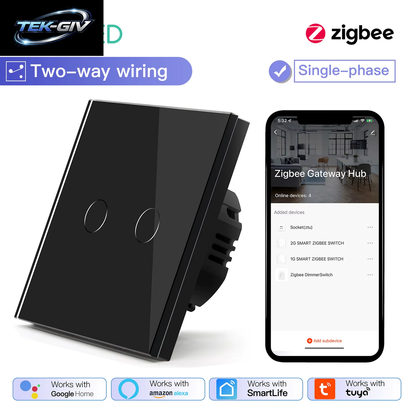 BSEED Zigbee Schalter 1/2/3Gang 2Way Verdrahtung Smart Touch Licht Schalter Wand Sensor Schalter Tuya APP Smart Leben Google Alexa
