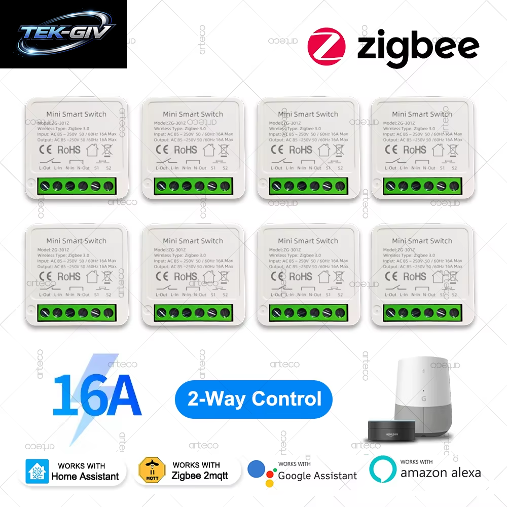 Zigbee 3.0 Smart Mini DIY Switch Automatisierungsmodul 16A Relaisunterstützung 2-Wege-Steuerung App Fernbedienung Zigbee Gateway Erforderlich