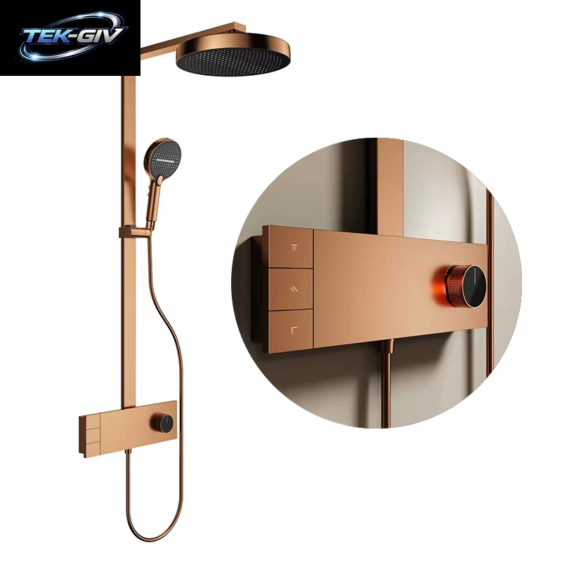 VGX Badezimmer-Duschsystem-Set Luxuriöses Gold-Duscharmatur-Set Messing-Regenduschkopf-Set Roségold-Duschmischer-Set