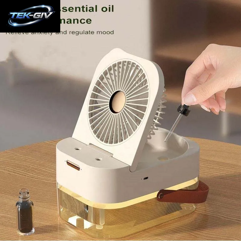 Mini USB Lade Tragbare Luftkühler Tragbare Desktop Wiederaufladbare Beschlagen Fan Dual Spray Befeuchtung Fan Luftbefeuchter Fan