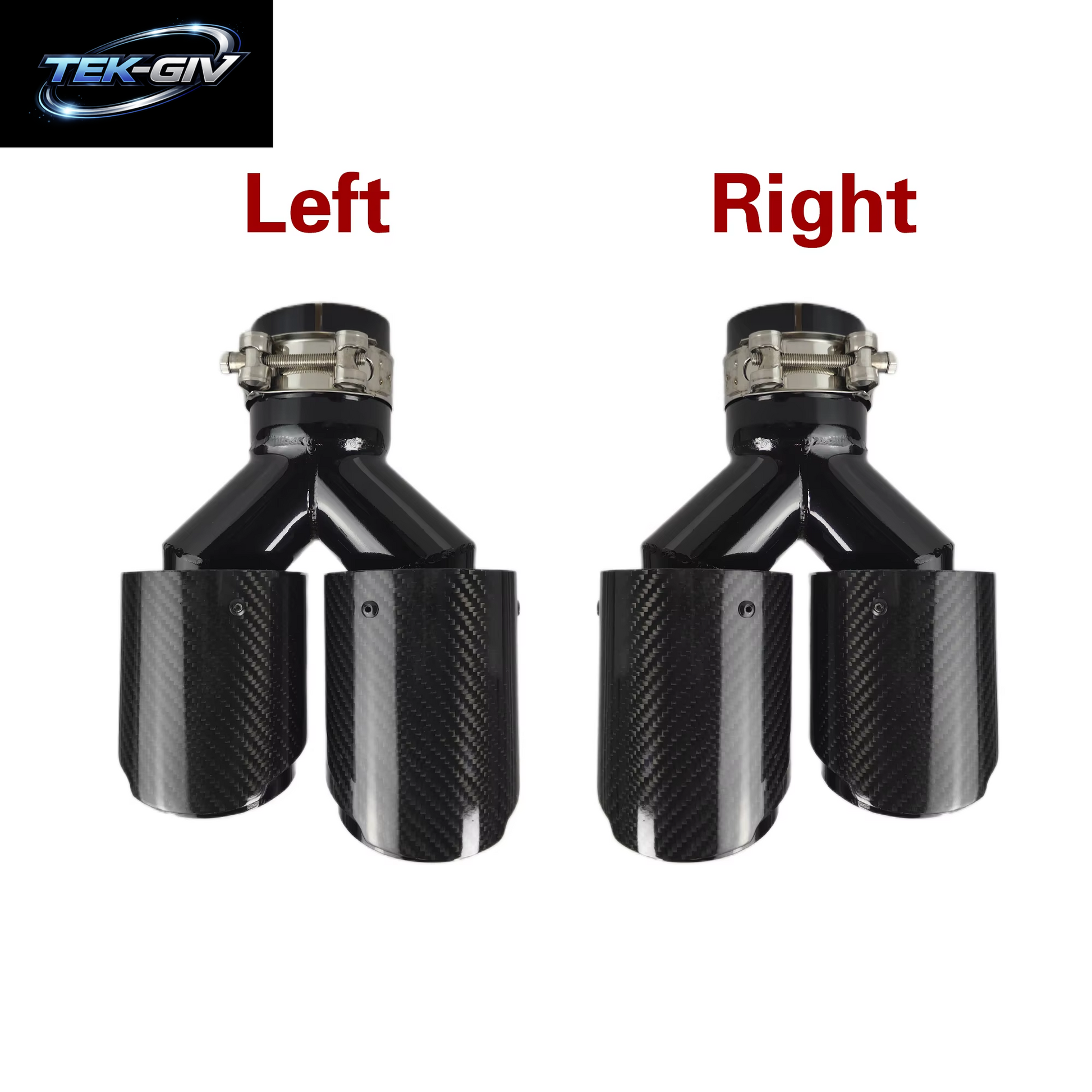 1 Stück Universal Auto Kohlefaser Schwanz Throat Länge Schwarz Y-Förmig Double Out Twill Glänzend Auspuff Schalldämpfer Spitze