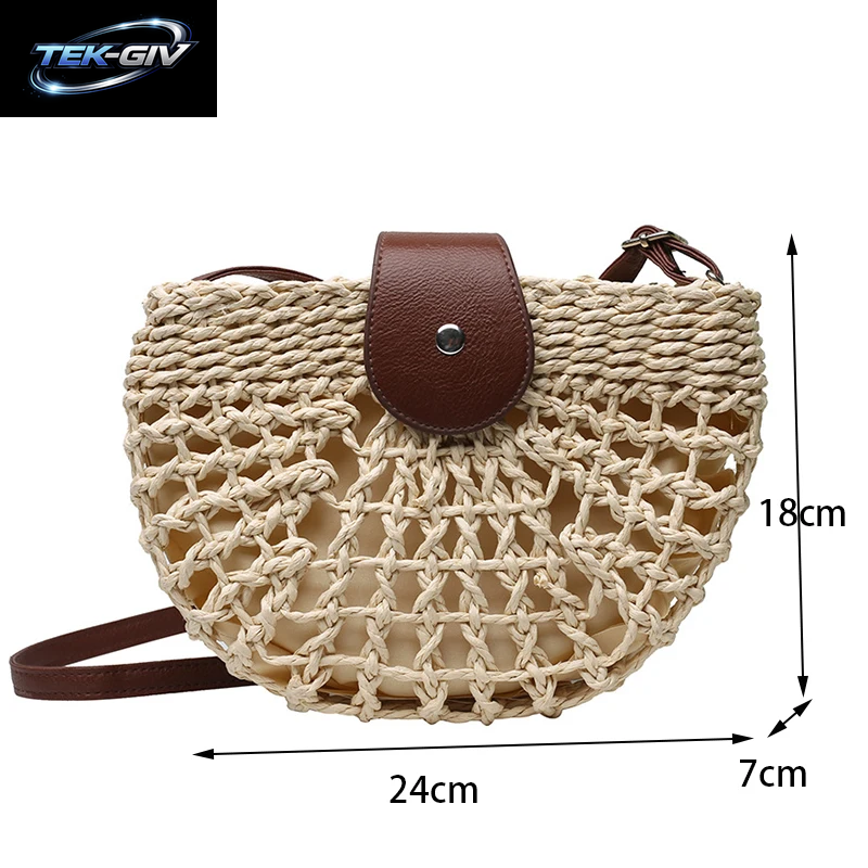Yogodlns Sommer Stroh Tasche Für Frauen Mode Halbkreis Umhängetaschen Rattan Handgemachte Messenger Handtasche Reise Strand Taschen Tote