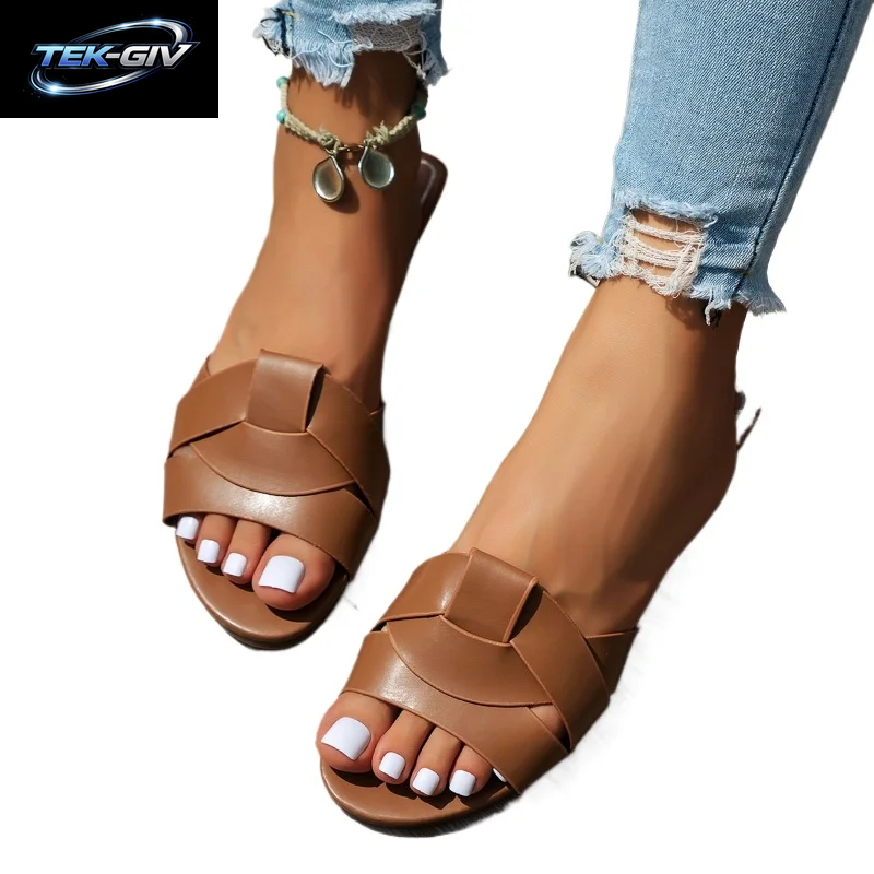 2026 Neue Modische Luxus-Designer-Damensandalen Gewebte Bequeme Damen-Sandalen Lässige Sommer-Flachsandalen Für Damen in Übergrößen