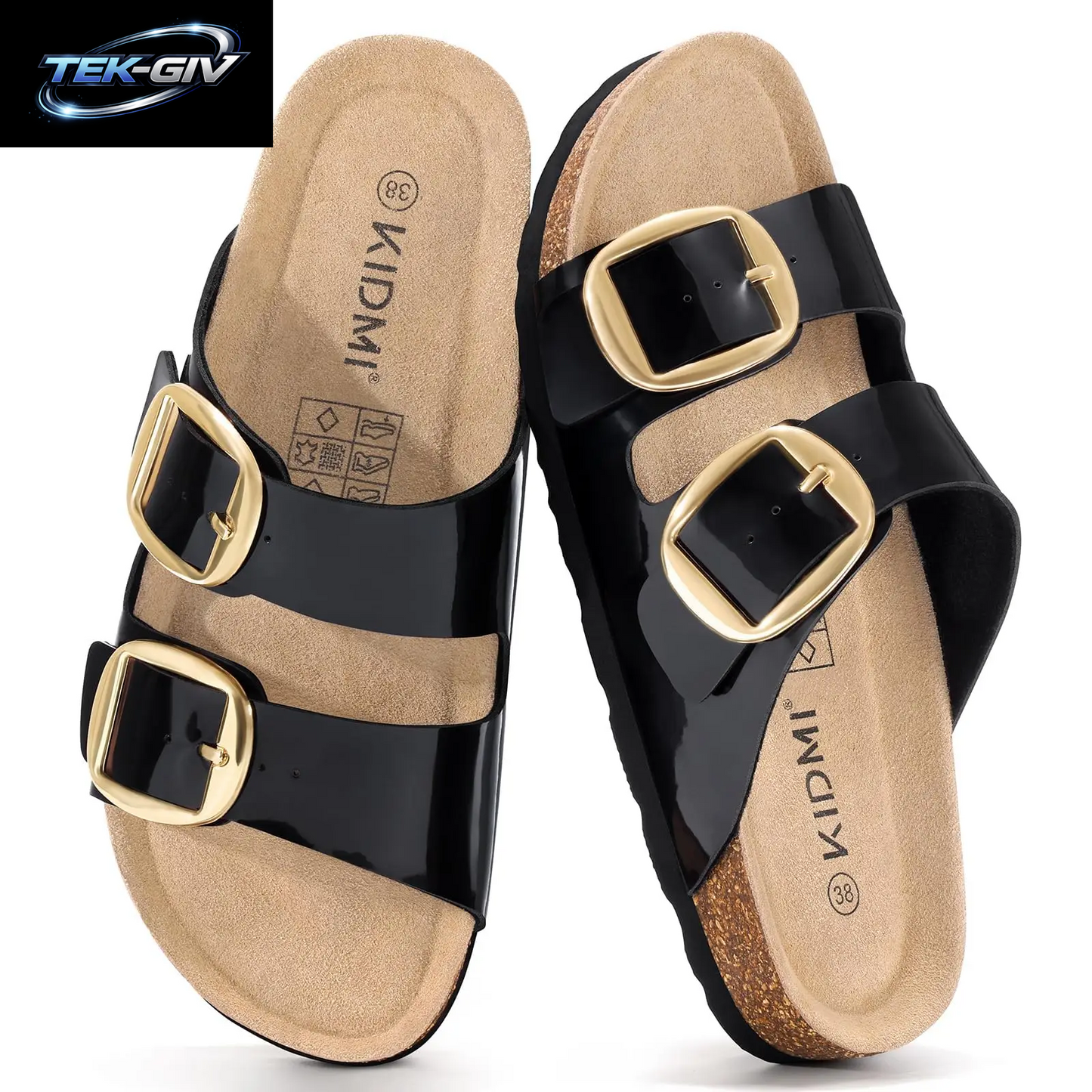 Litfun Damen Kork-Sandalen: Bequeme Leder-Pantoletten Mit Fußgewölbestütze Für Sommer Und Strand, Mit Verstellbarer Schnalle