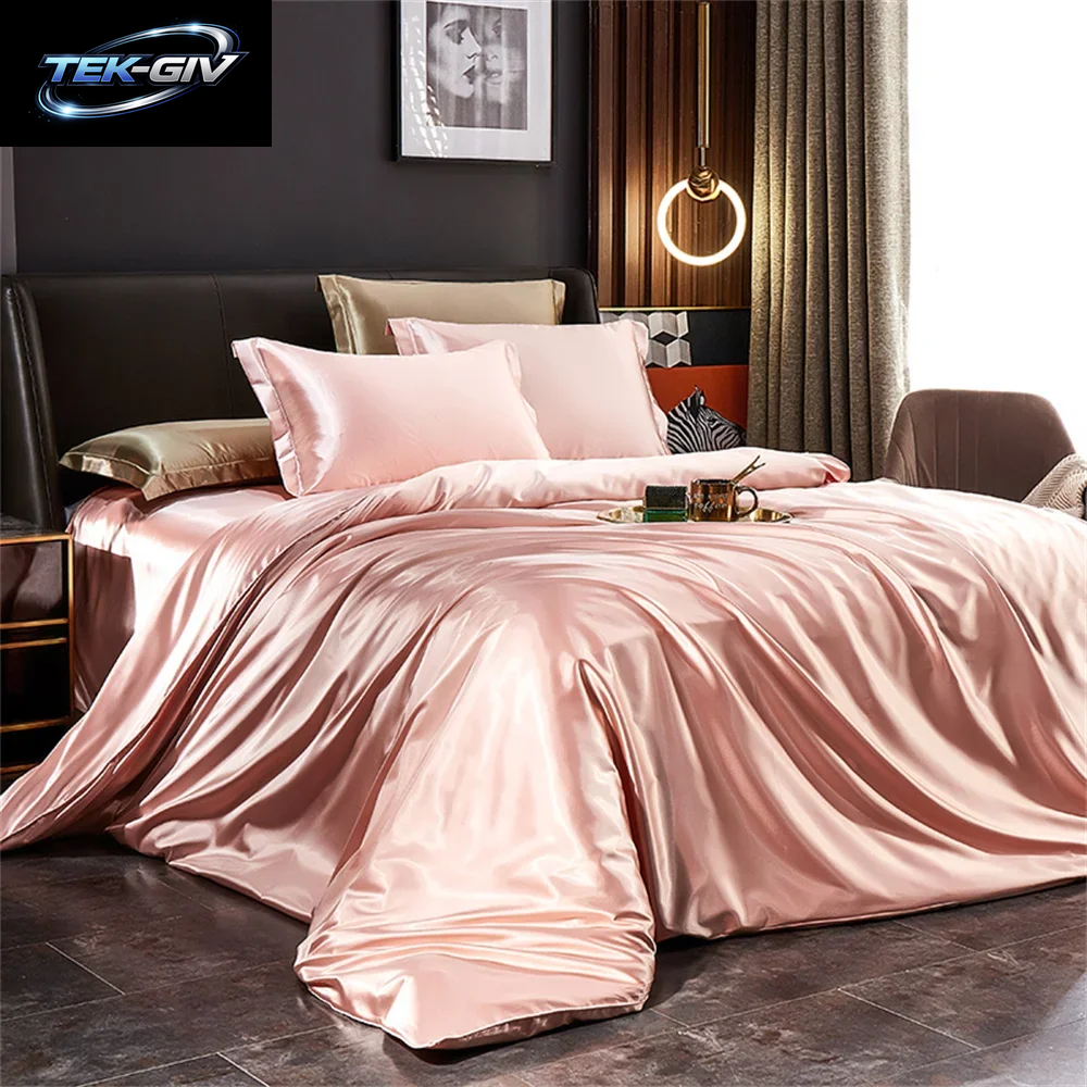 Bettwäsche-Set Aus Massiver Seide Mit Bettbezug, Bettlaken, Kissenbezüge, Luxuriöser Satin, Einzelbett, Doppelbett, Bettlaken, King-Size-Bett, Queen-Size-Bett