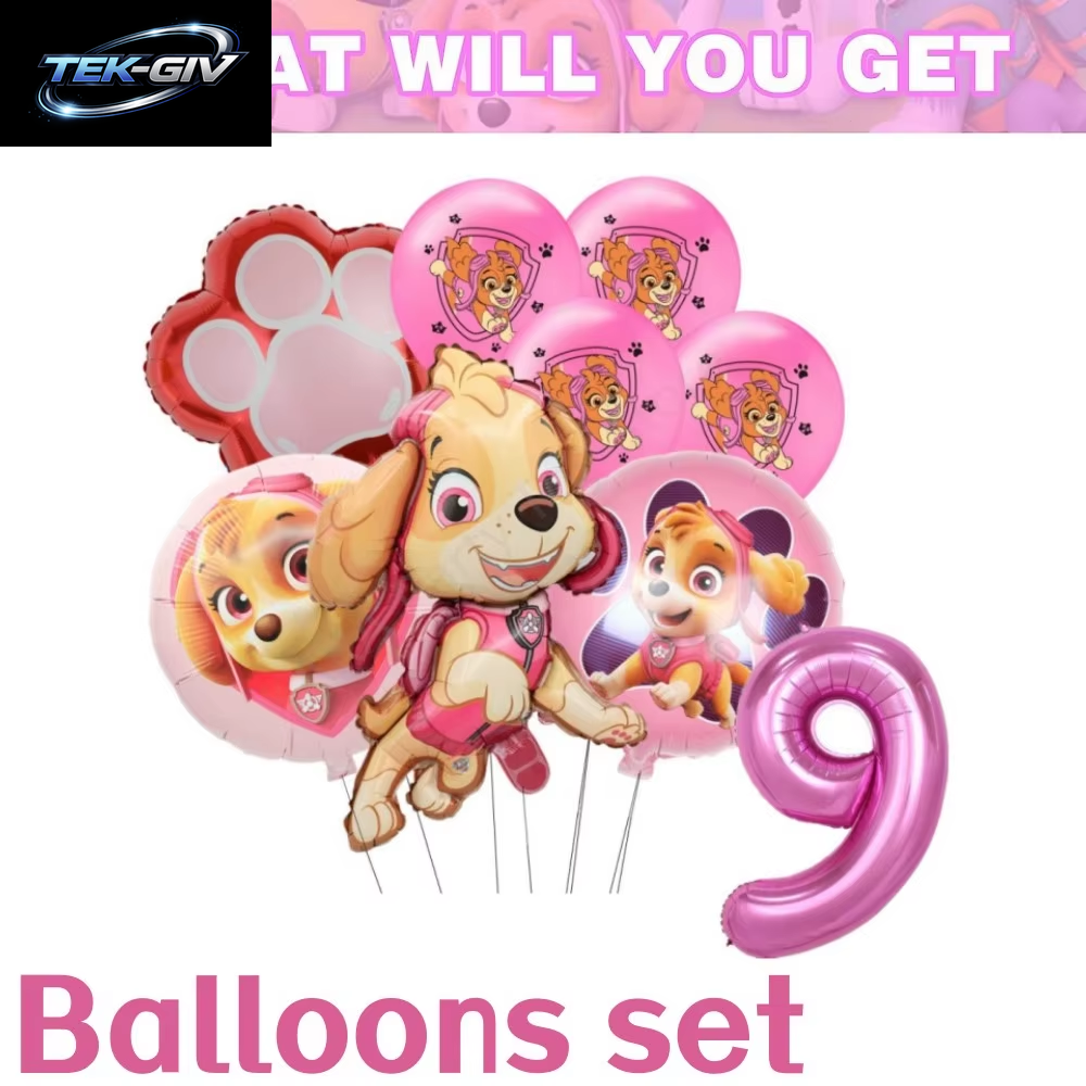 Rosa Paw Patrol Skye Geburtstag Party Dekorationen Skye Folie Latex Ballons Geschirr Teller Hintergrund Für Kinder Mädchen Party Supplies