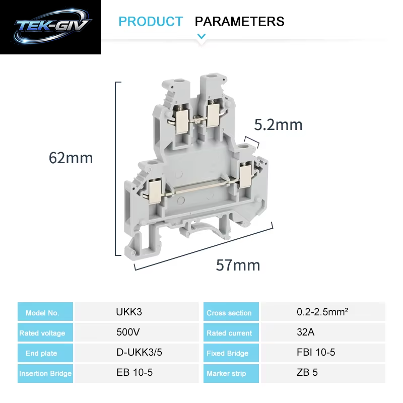 UKK/UKKB 3 10 Stück Doppel-Schraubverbinder 2,5 Mm2 Drahtstopfen Elektrischer Universal-Din-Schienen-Klemmenblock Mit 2 Stufen UKK3 UKKB3