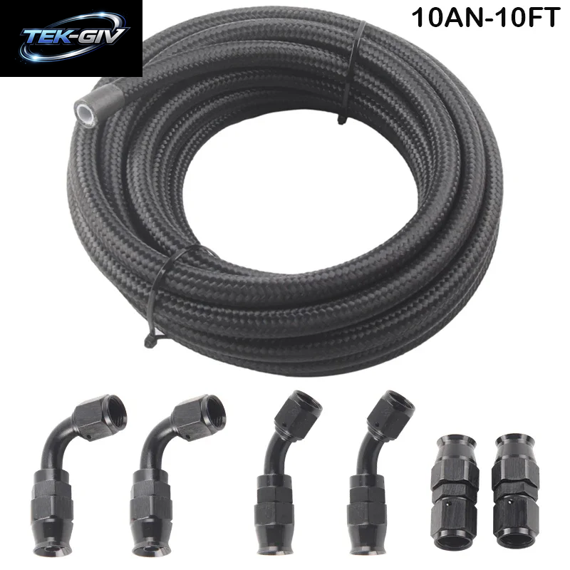 An6 An8 An10 3 M/10 Fuß E85-Rohr, Nylon, Edelstahl, Geflochten, PTFE, Schwarz, Kraftstoffleitungs-Montagesatz Mit 6 Drehbaren Schlauchenden
