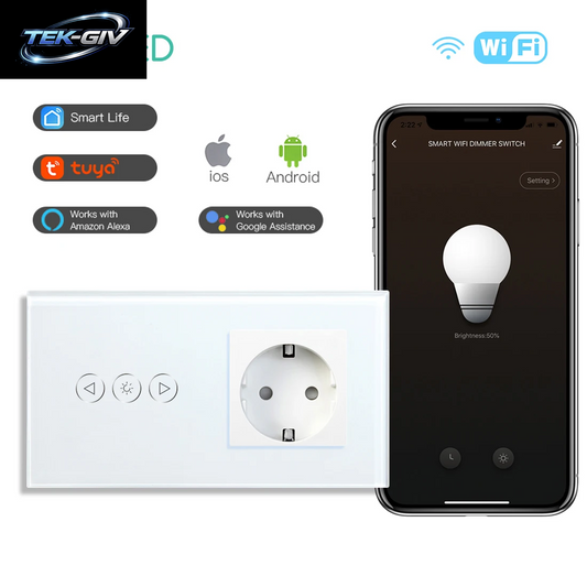 BSEED Wifi Dimmer Schalter 1Gang Smart Touch Schalter up down Tuya Smart Leben Alexa App Mit EU Steckdose Typ-C USB Ports