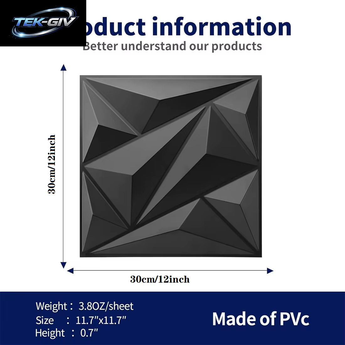 10 Stück Diamant-Design Verziertes 3D-Wandpaneel, 30 Cm X 30 Cm, Mattweiß/Schwarz, Diy-Heimdekoration-Wandbrett