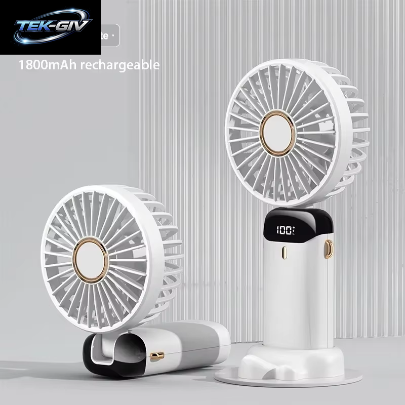 Tragbarer Mini-Handventilator, Faltbar, Zum Aufhängen Am Hals, 5 Geschwindigkeiten, Wiederaufladbarer Usb-Ventilator Mit Telefonständer Und Bildschirm, 1800 Mah