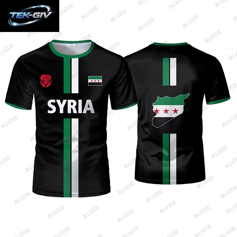 Sommer Neue Syrien Fußball Jersey Männer Frauen Sport T-Shirts Straße Fußball Uniformen Casual Syrische Flagge Grafik Übergroßen Kinder Tops