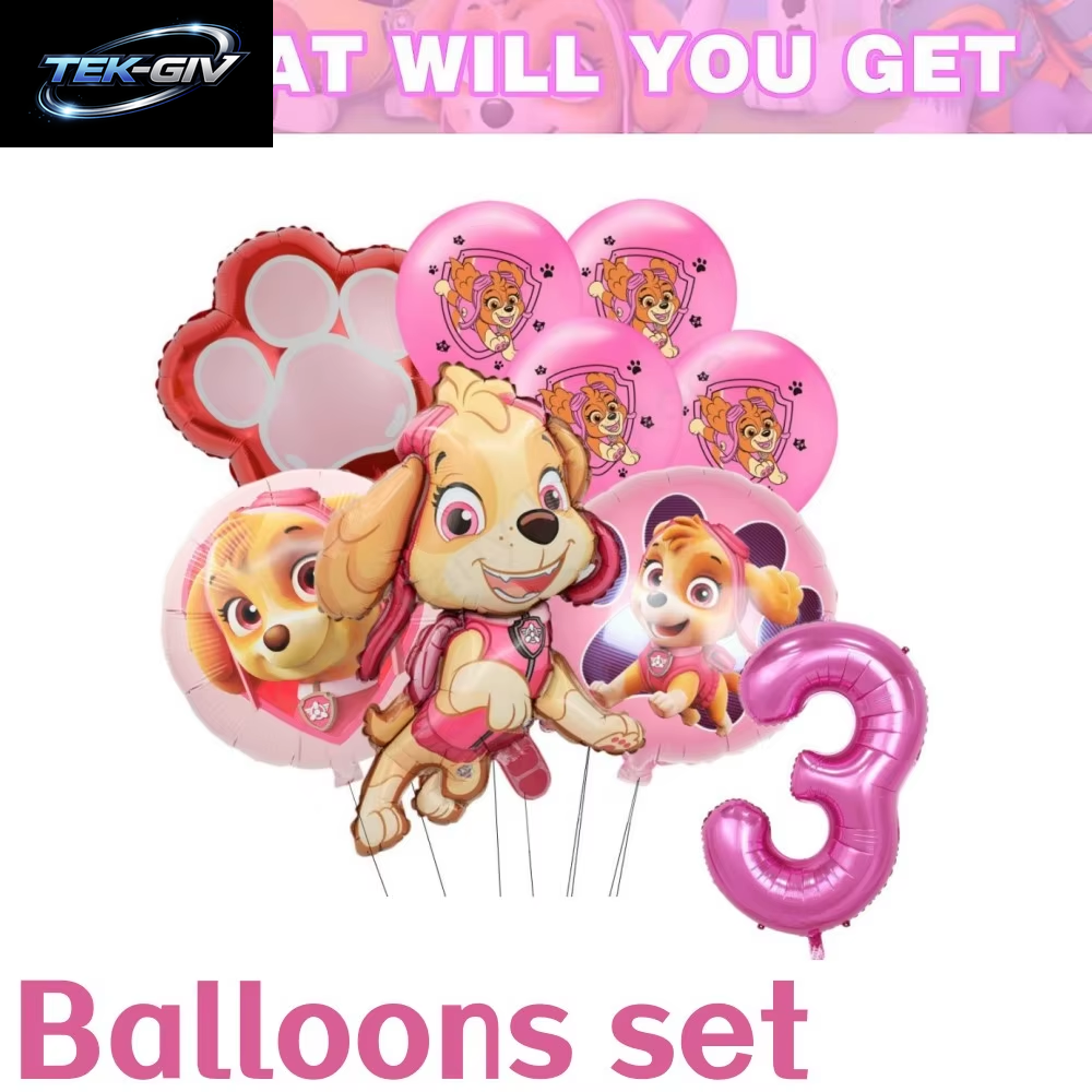 Rosa Paw Patrol Skye Geburtstag Party Dekorationen Skye Folie Latex Ballons Geschirr Teller Hintergrund Für Kinder Mädchen Party Supplies