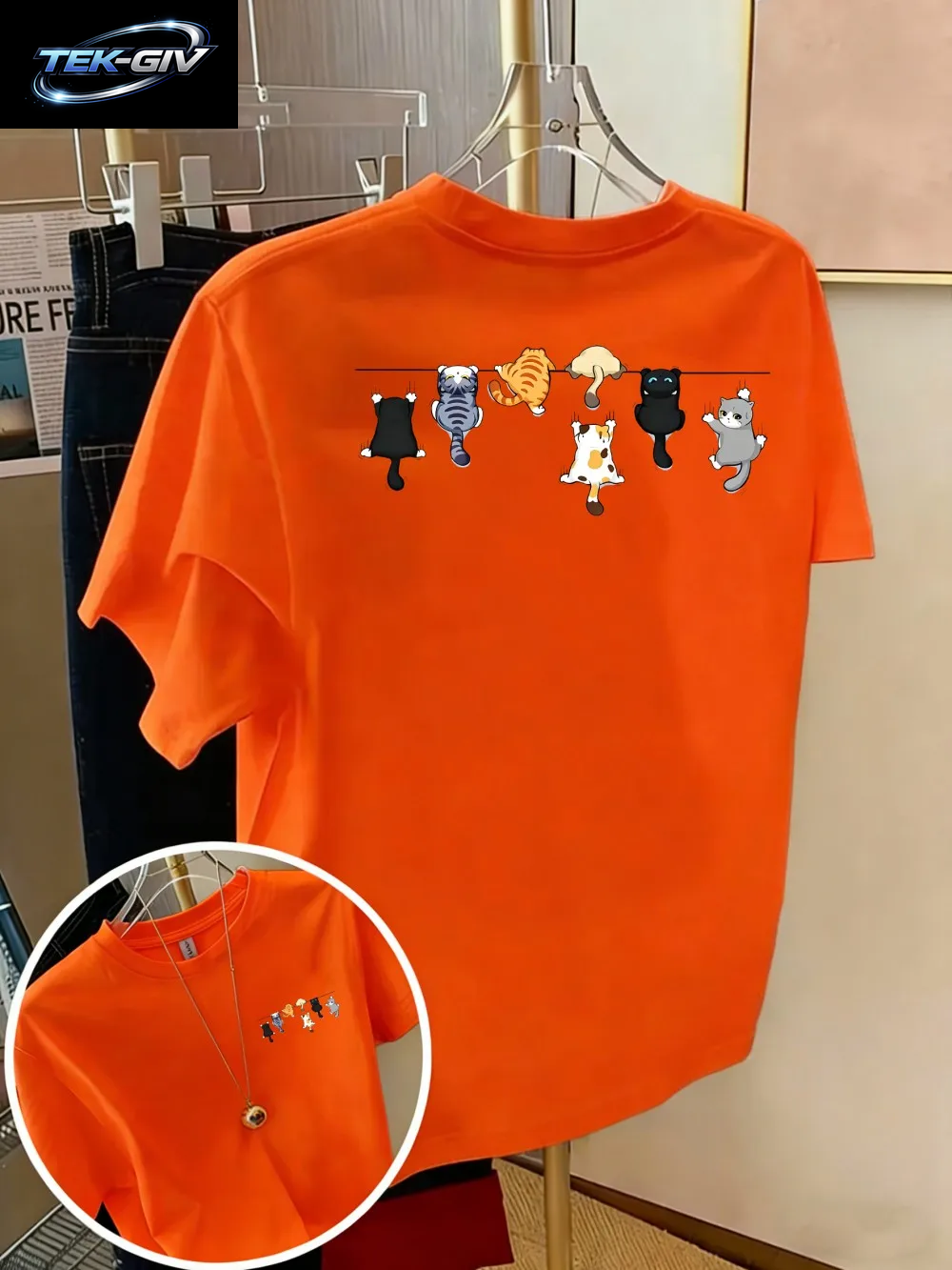 Cartoons Cats Prints T-Shirts Sommer Damen Baumwoll-T-Shirts Basic O-Ausschnitt Oversize Kurzarm-Tops Casual Street Woman Kleidung