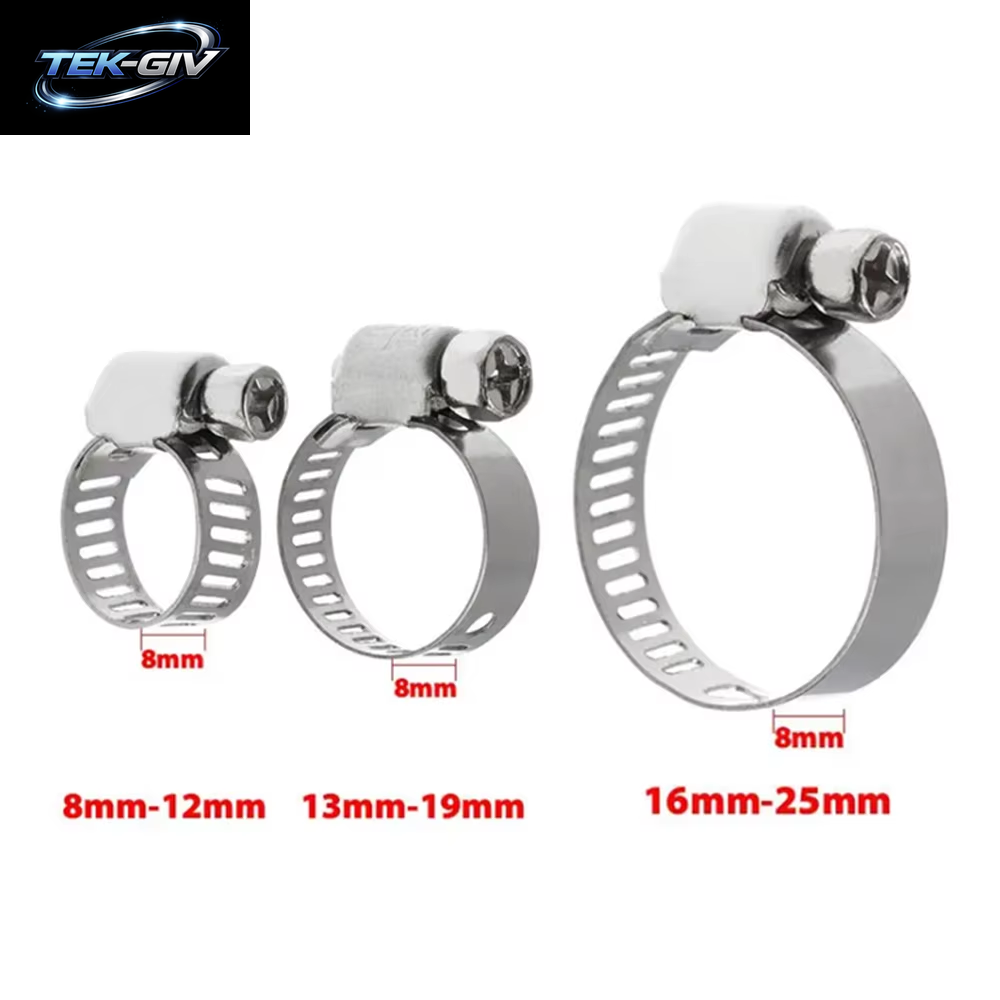 10 Stück Schlauchschellen Rohrschellen Edelstahl Hoop Clamp Schlauch 304 Edelstahl Automotive Rohre Clip Festes Werkzeug 8-25 Mm